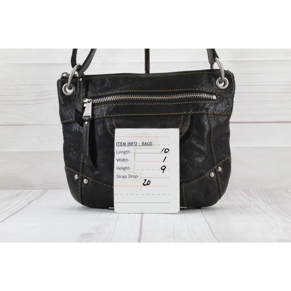 Fossil Black Leather Zip Top Crossbody Purse Shoulder Bag - Picture 9 of 9